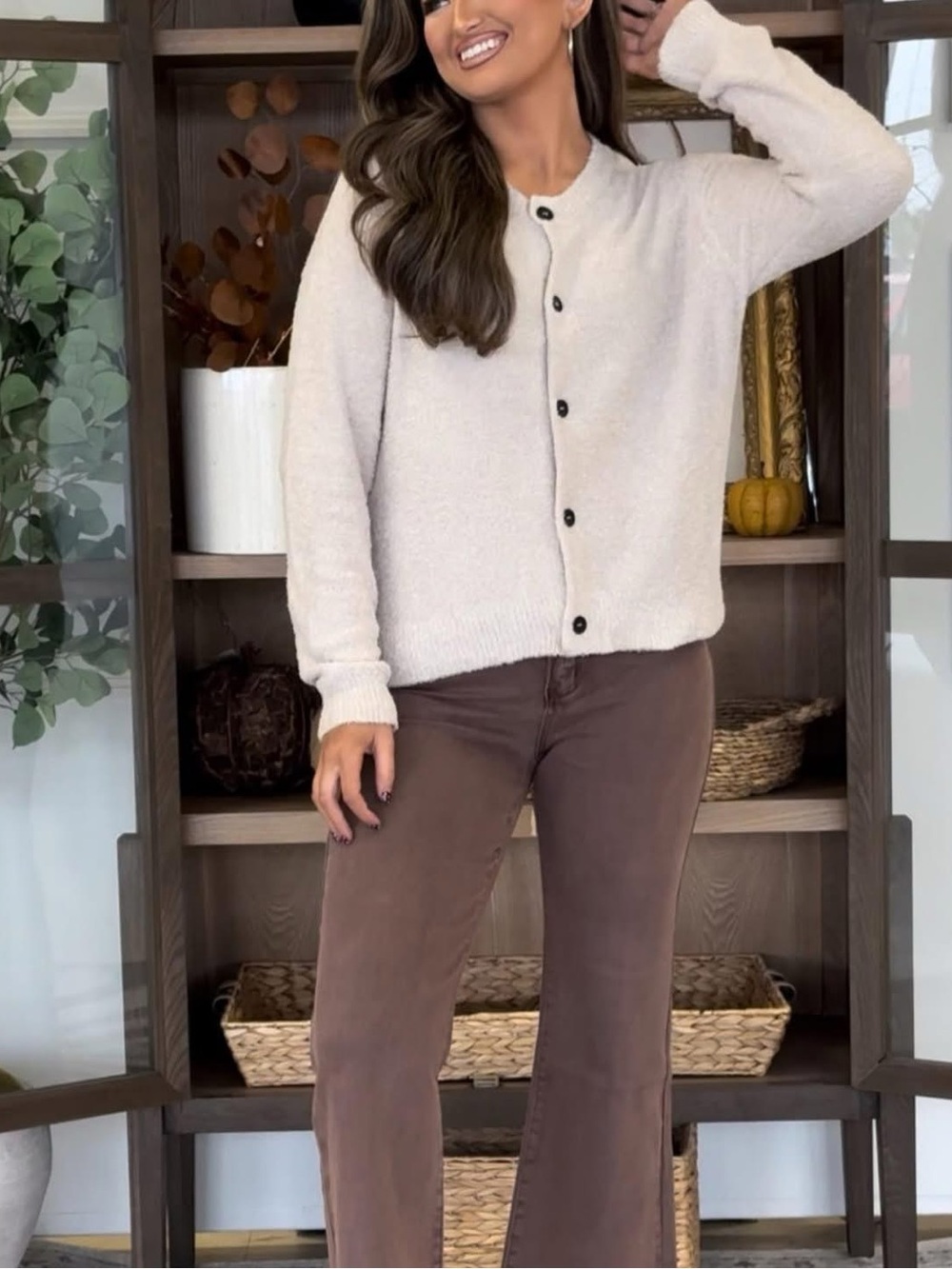 Zenana Outfitters Cream Button-Up Cardigan